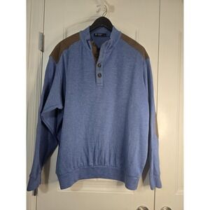 Cremieux‎ Sweater Mens Blue Long Sleeve size 2XL Cotton Pullover W/suede Accents